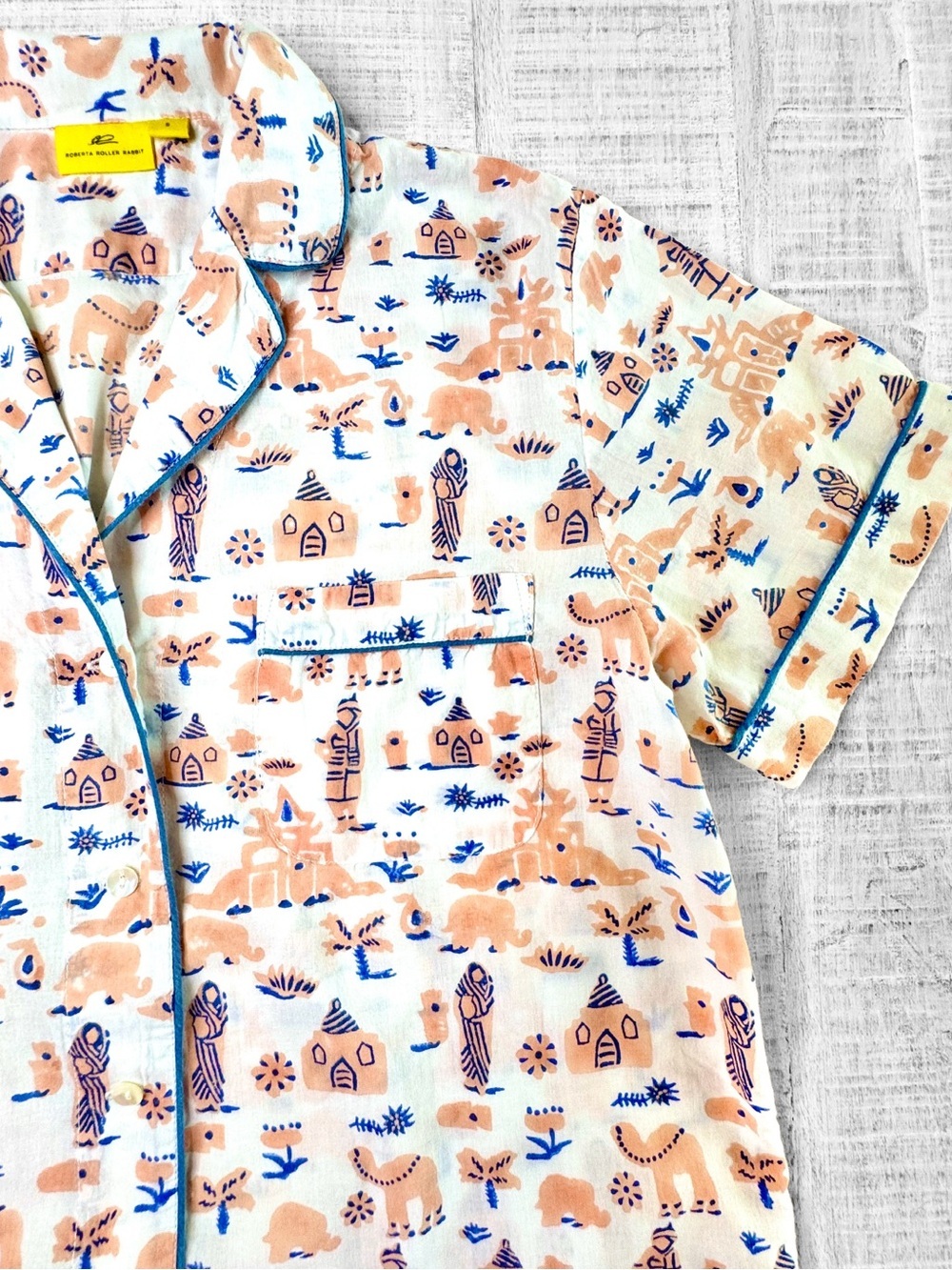 Roberta Roller Rabbit Camel Print Pajama Shirt Shorts Set Size Small